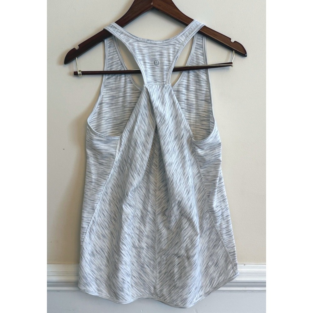 Lululemon Essentials Pleated Racerback Tank Top Sz‎ 6 Tiger Space Dye Hail White - Picture 5 of 8